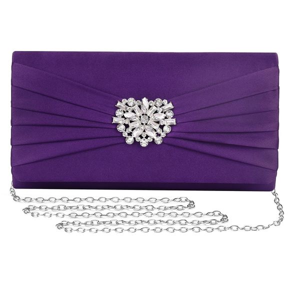 M102 Evening Bags Pleated Satin Rhinestone Brooch Prom Clutch Purse <3 - Picture 1 of 5